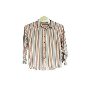 Tommy Bahama XXL (2XL) 100% Silk Pastels Striped Long Sleeve